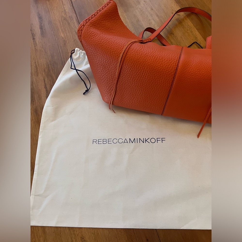 Rebecca Minkoff Whipstitch Medium Pebbled Leather Tote in Tangerine. NWOT.